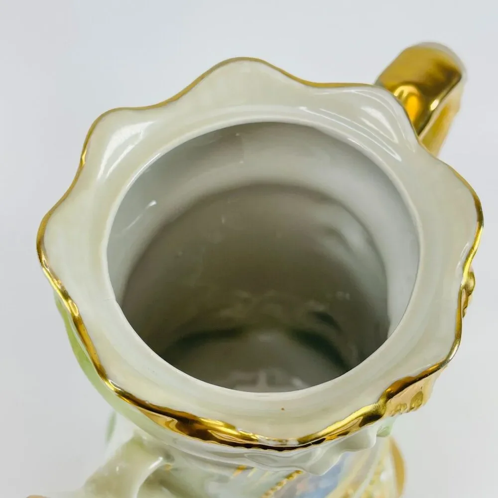 Antique Rococo German Ceramic Coffee Pot Three Graces Gold Gilt Porcelain 9.5”